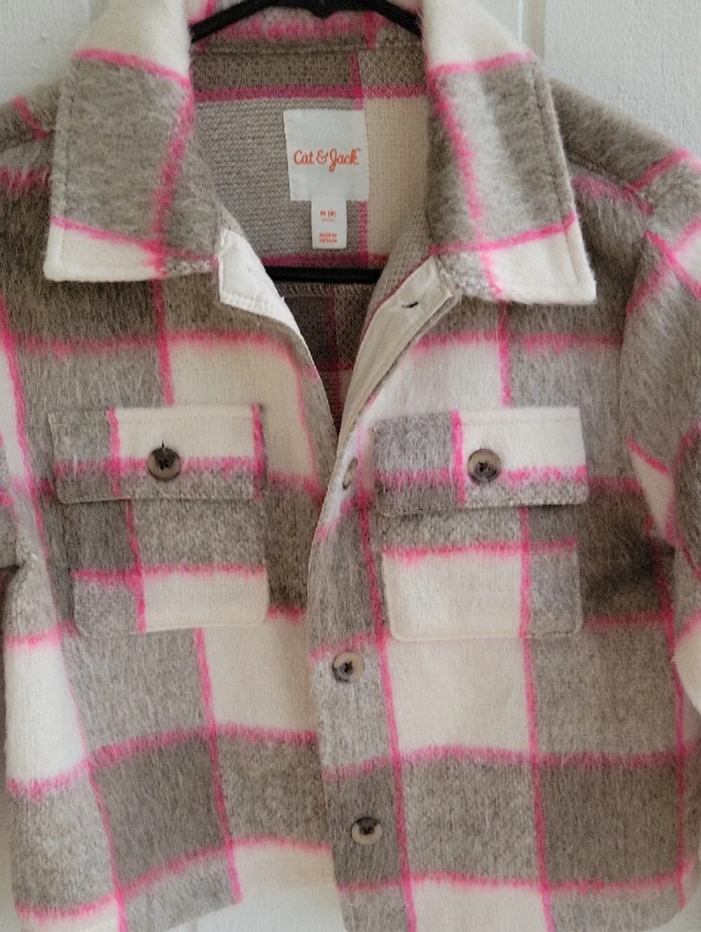 Cat & Jack Pink, Gray & White Plaid Shacket Coat